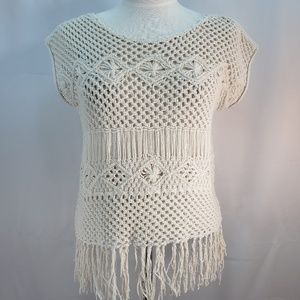 INC Sleeveless Knit Sweater Ivory 100% Cotton Lrg